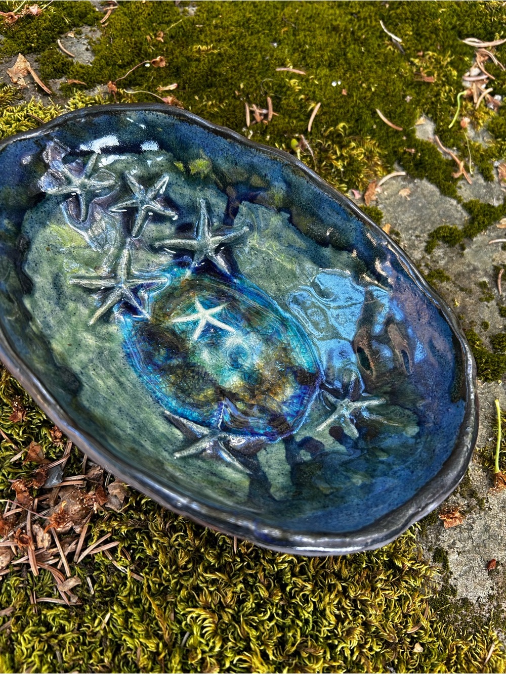 Artisan Handcrafted Blue Green Ceramic Starfish Bowl